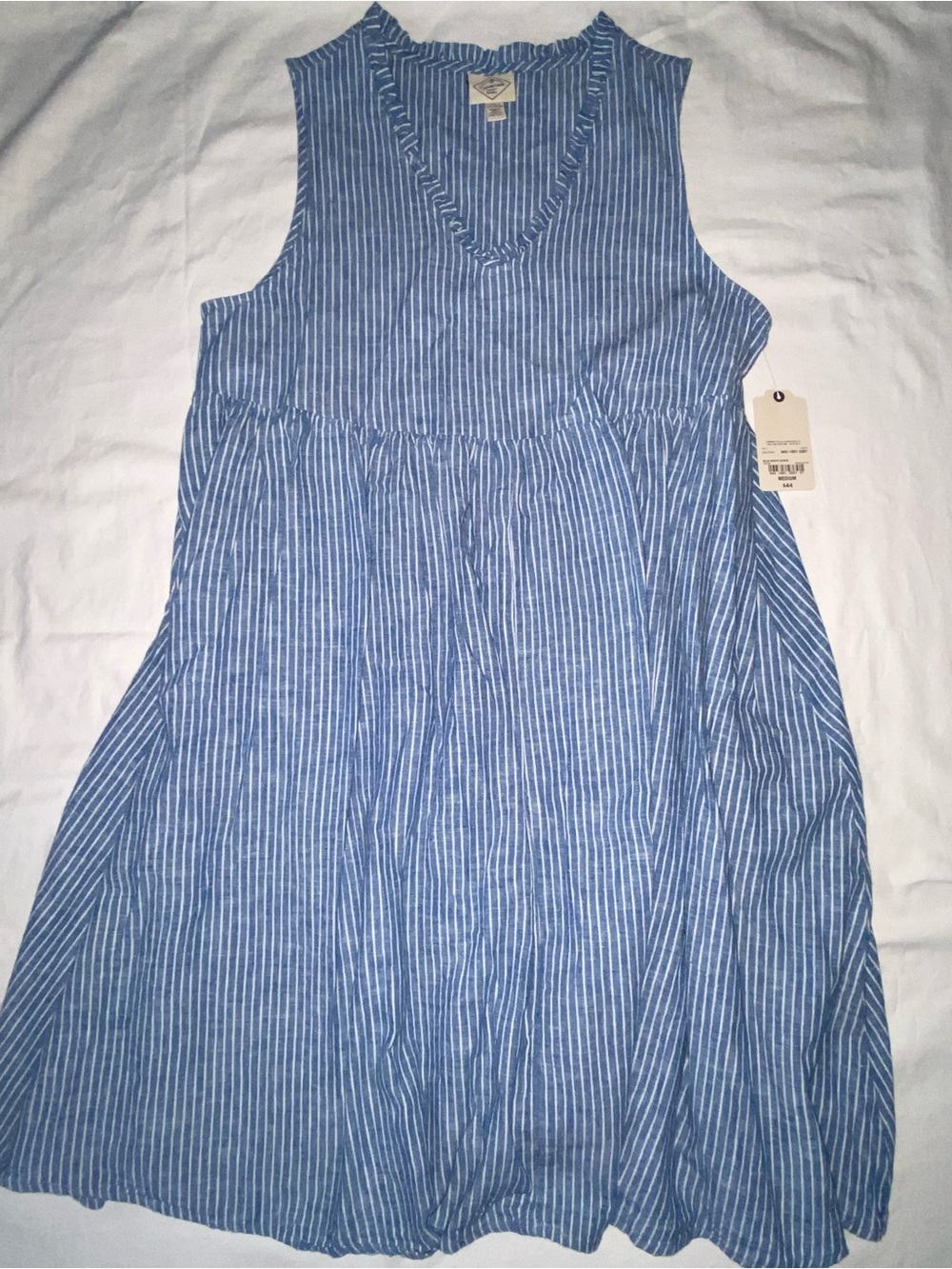 St. John's Bay Blue & White Vertical-Striped Sleeveless Midi Dress